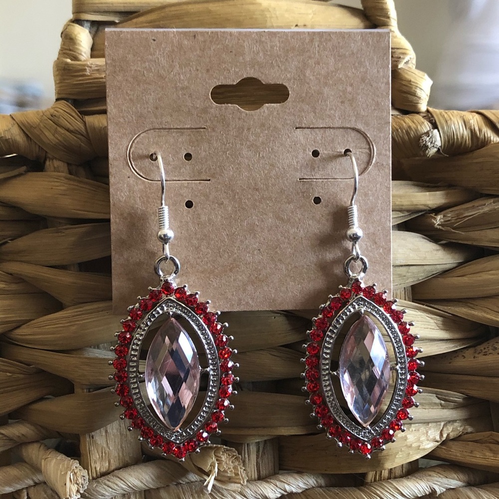 Repurposed stone cluster silver drop earrings